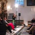 Frank Pollet aan het woord - Ivo, Kurt en het publiek luisteren geboeid - 27 augustus 2014 - foto: Raf Bergans